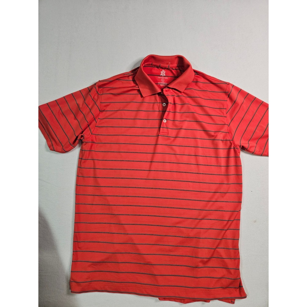 Turtleson Polo Shirt Men L Red Striped Tour Performance Stretch Short Sleeve EUC